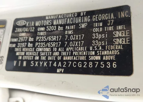 2012 Kia Sorento Lx V6 from USA, damaged, VIN 5XYKT4A27CG287536